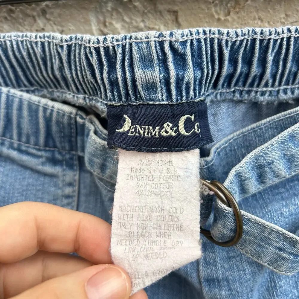Vintage Denim & Co Belted Denim Shorts Long Length Size Medium
